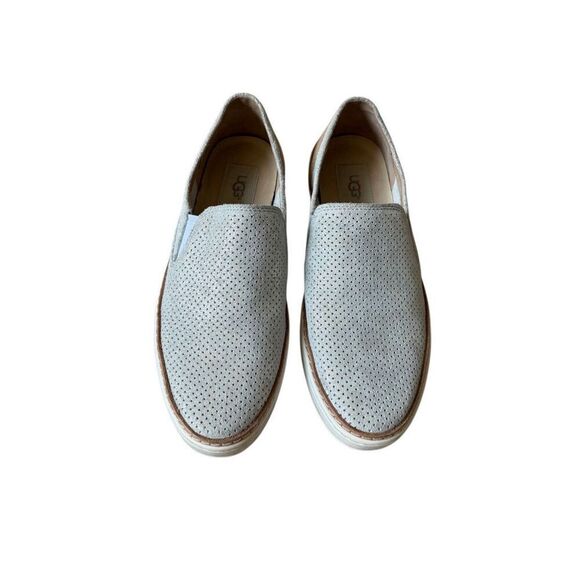UGG Women's Adley Perf Sneakers size 7.5 Silver Suede Leather Perforated Slip On - Picture 2 of 9